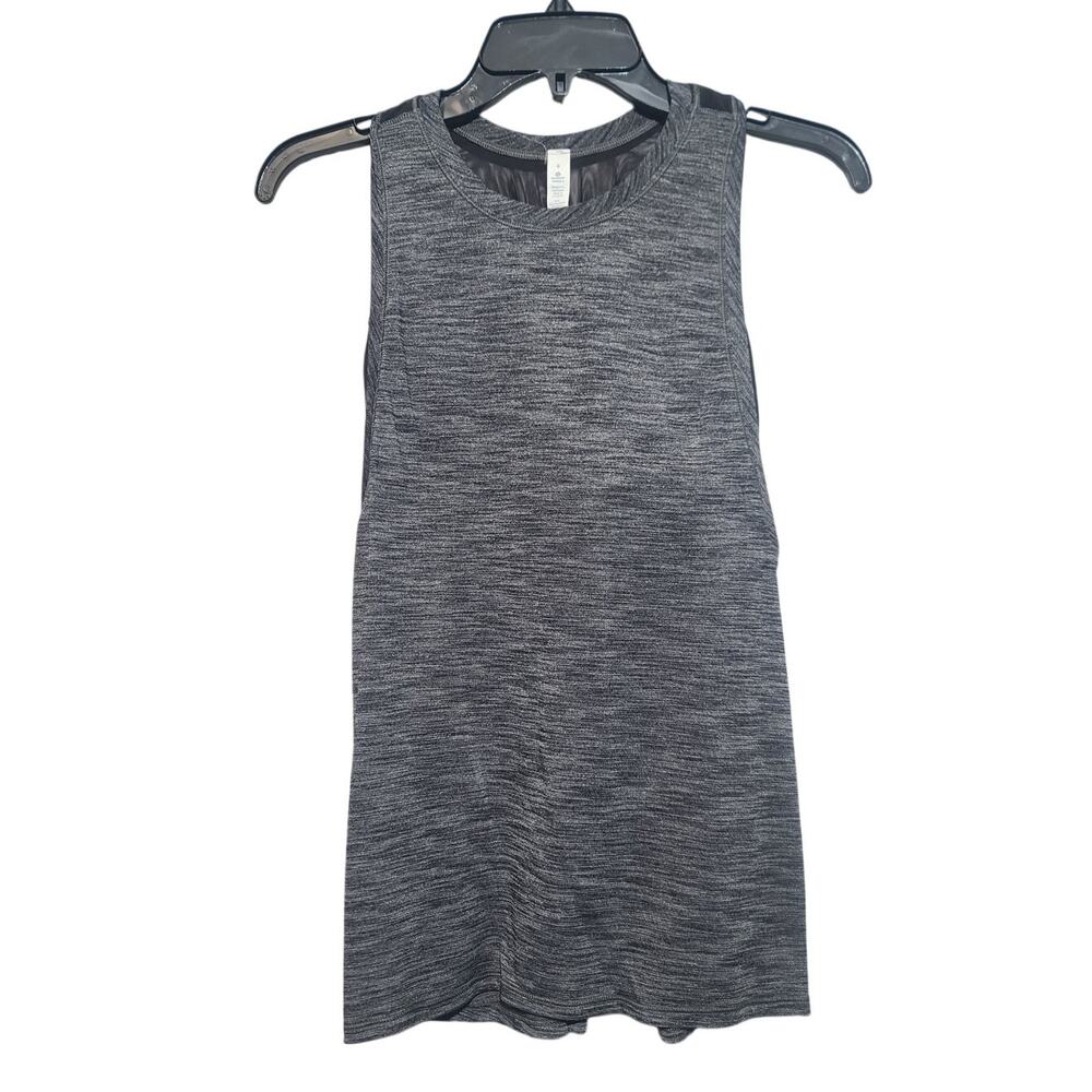 Lululemon Work The Circuit Muscle Tank Heathered Black Size 6 GUC Built-In Bra